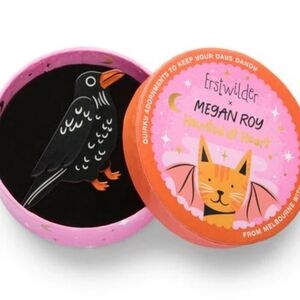 Erstwilder Black and Orange Bird Brooch Nevermore Noir Brooch Raven